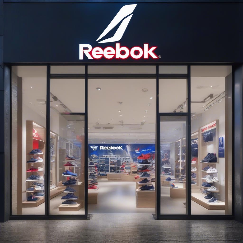 Cửa hàng Reebok Nguyễn Trãi -  Hình ảnh minh hoạ cửa hàng Reebok trên đường Nguyễn Trãi với logo và sản phẩm trưng bày.