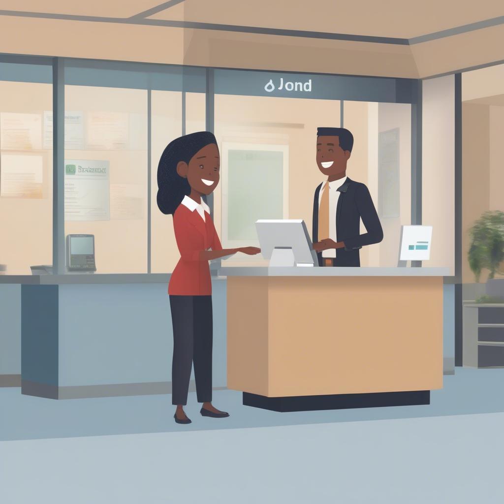 A bank teller serving a customer.