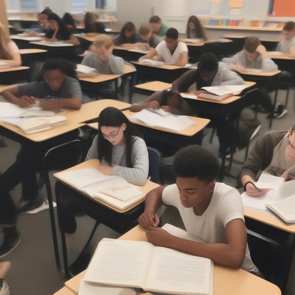 High school students studying