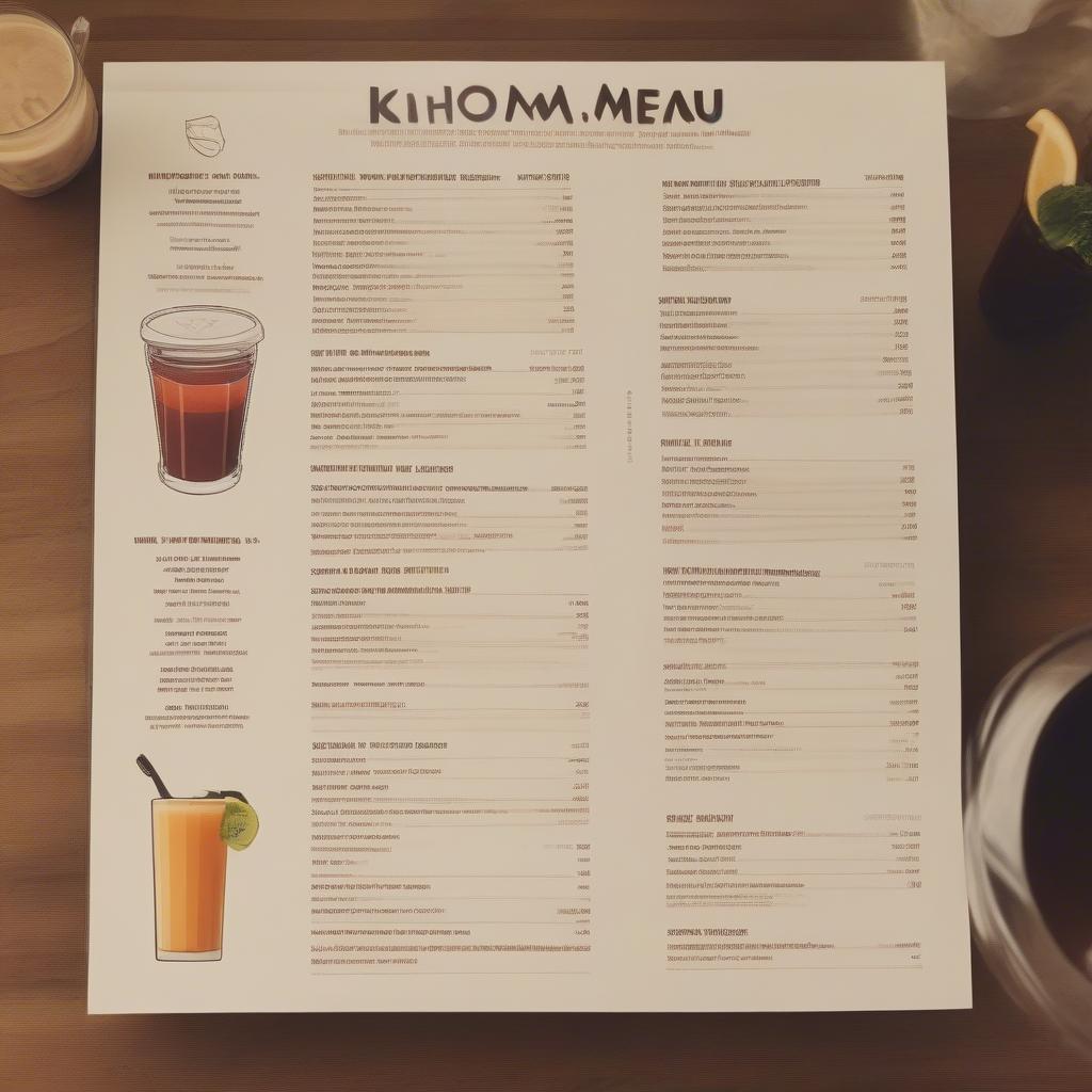 Menu đồ uống đa dạng tại Khom Coffee