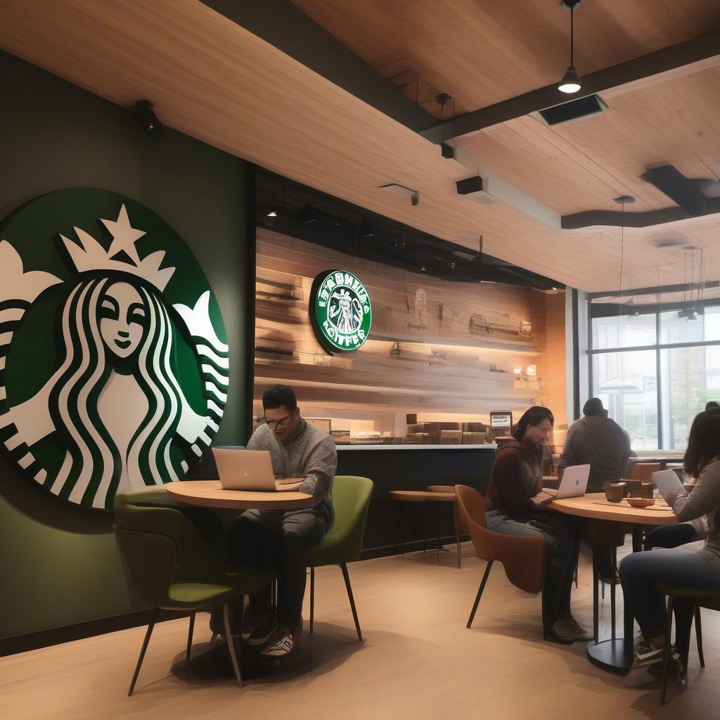 Không gian quán Starbucks ấm cúng và hiện đại