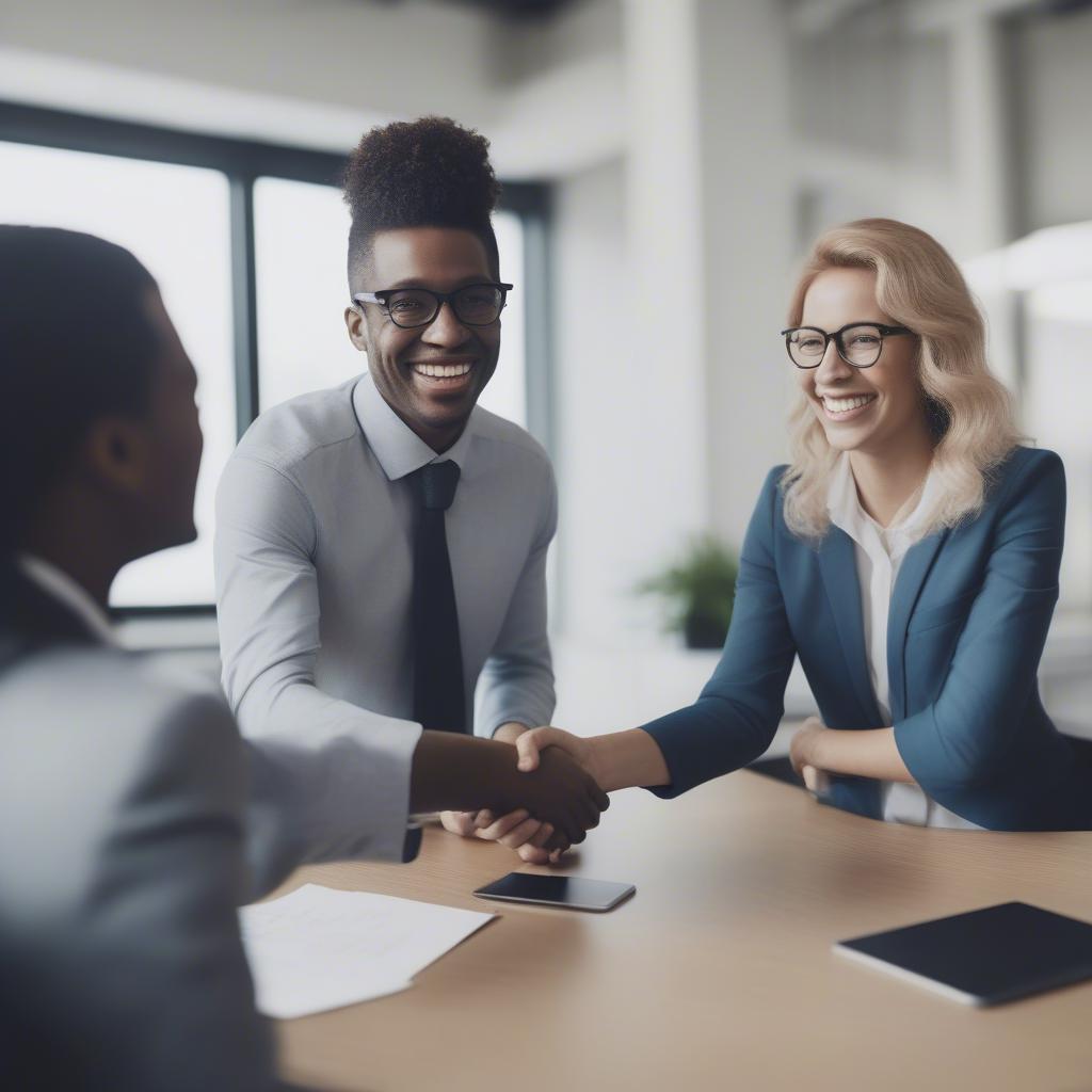 Business partners meeting and shaking hands