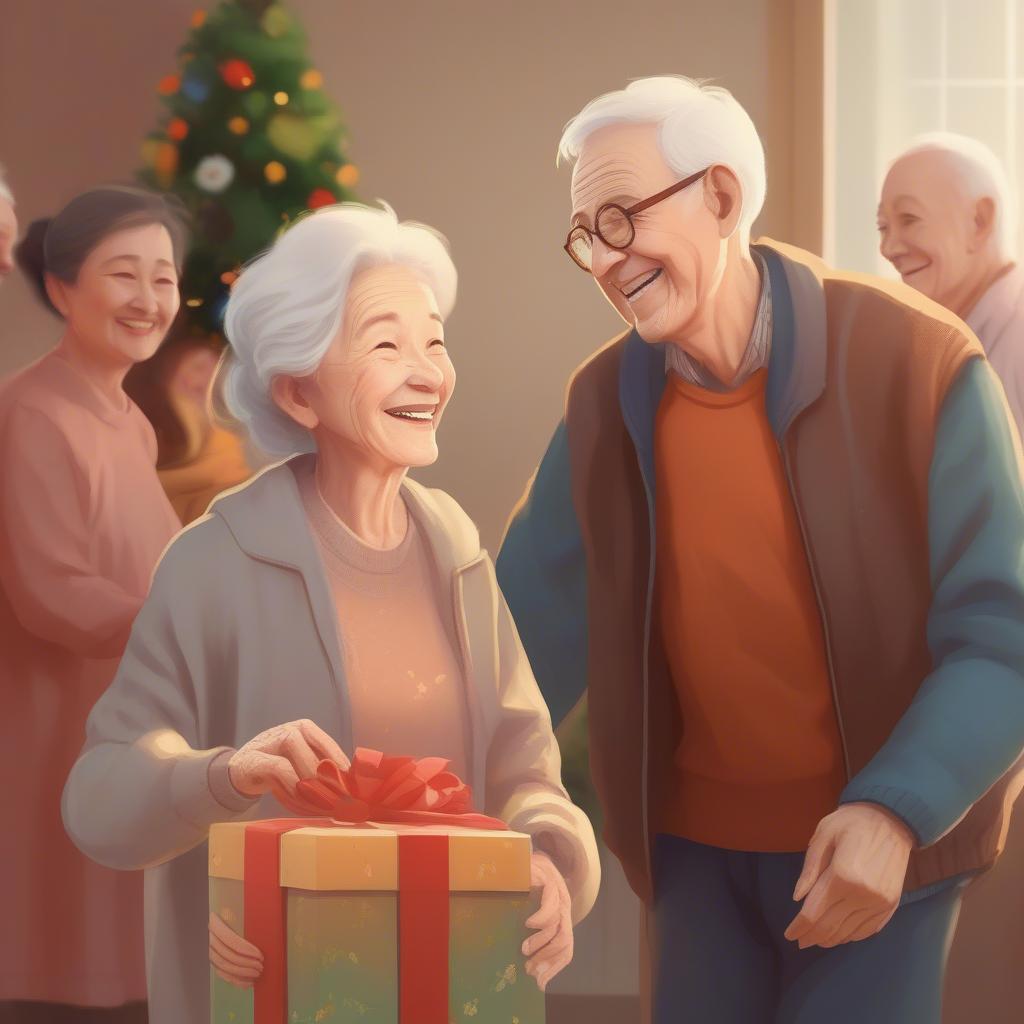 Elderly couple receiving wishes for health and peace