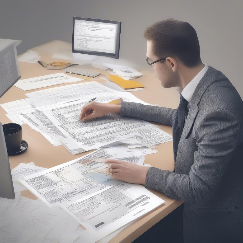 An accountant working on sales reports