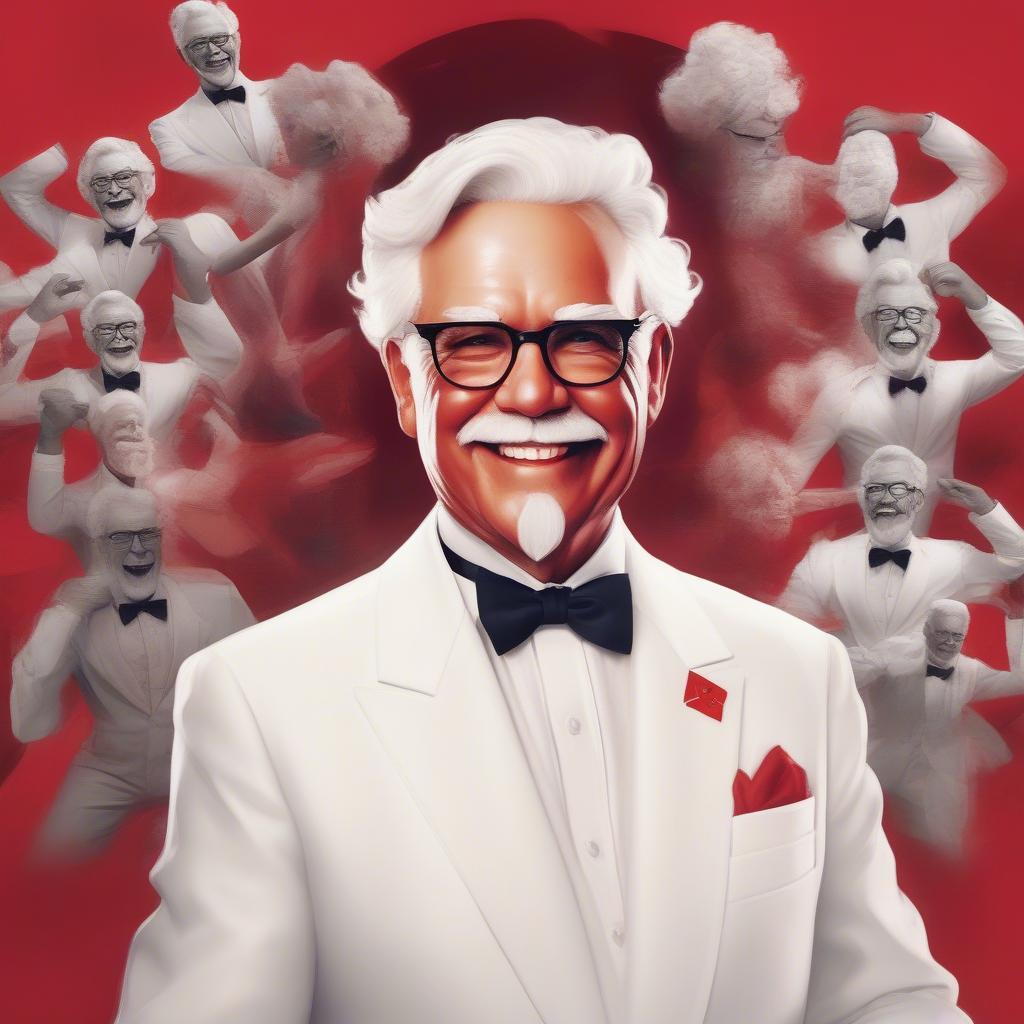 Ông già KFC, biểu tượng thương hiệu toàn cầu, với nụ cười hiền hậu và bộ râu trắng đặc trưng.