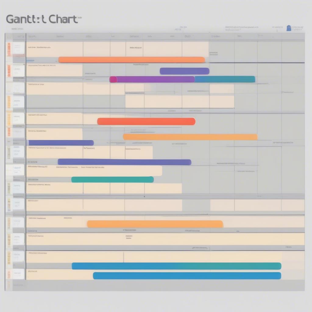 A Gantt chart illustrating project timelines and durations.